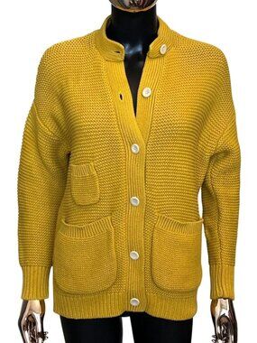 A Cup Of Jo x Alex Mill Reading Cardigan Sweater Mustard Yellow XS Cotton Chunky